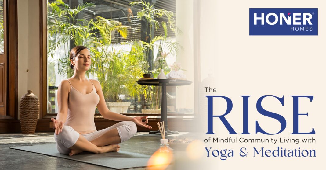 The Rise of Mindful Community Living featured iamge Woman meditating indoors in a yoga and meditation zone within a Honer Homes gated community